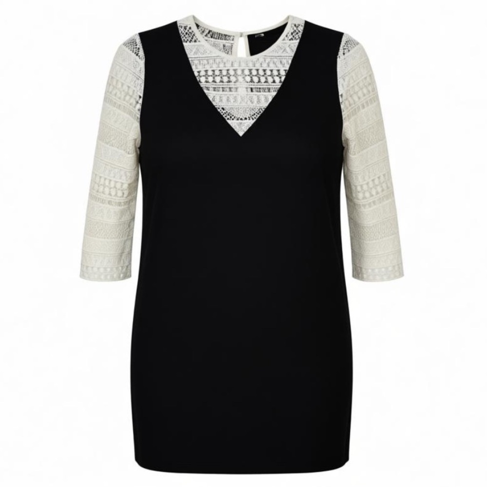 CeCe Women’s White Lace Crochet Detail Black Long Sleeve Dress Size 00
